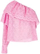 Msgm Broderie Anglaise Ruffled Blouse - Pink & Purple