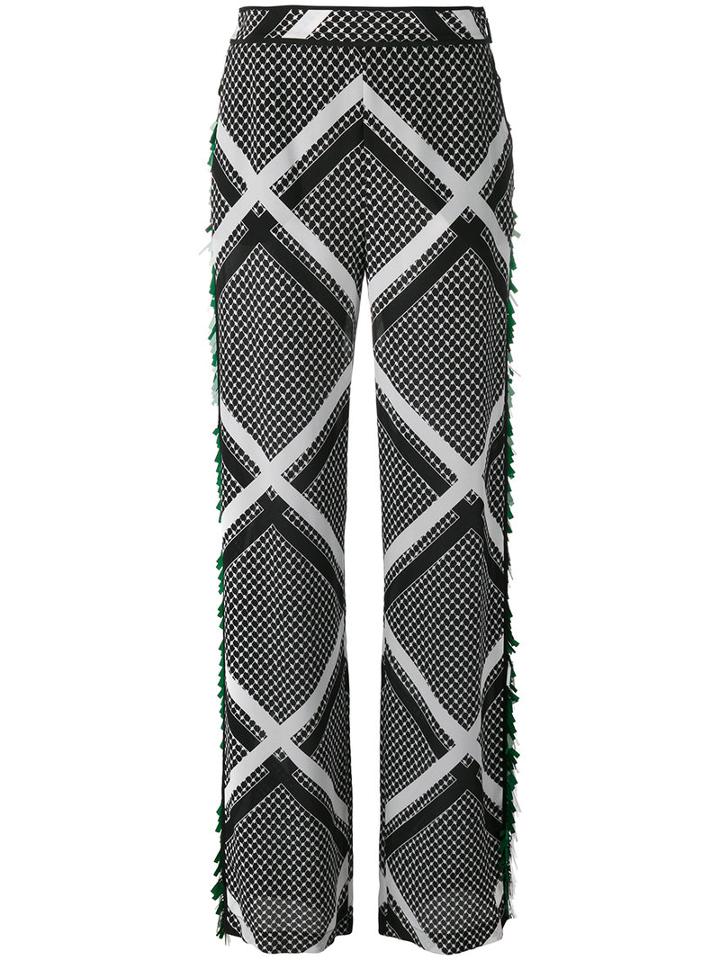 Msgm - Tassel Trim Printed Trousers - Women - Silk/polyester - 38, Black, Silk/polyester