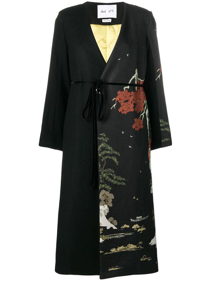 Act N&deg;1 Printed Panelled Coat - Black