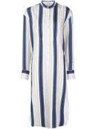 Protagonist Striped Mandaring Collar Shirt Dress, Women's, Size: Xs, Blue, Silk