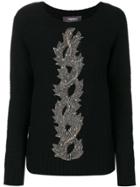 Jo No Fui Embroidery Knit Sweater - Blue