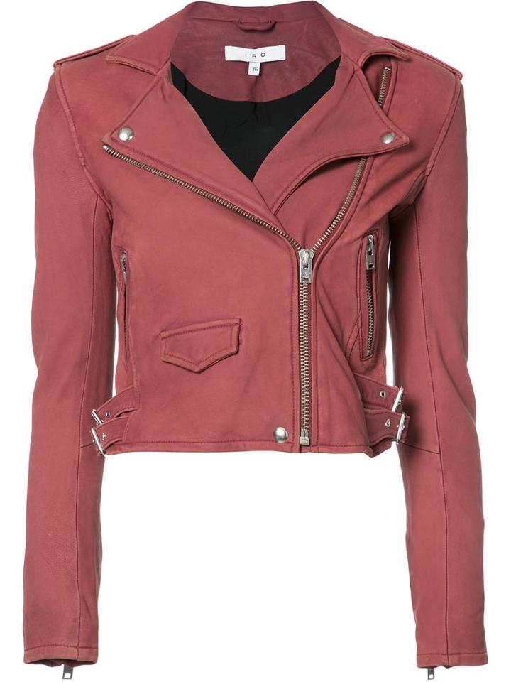 Iro Cropped Biker Jacket, Women's, Size: 38, Red, Rayon/polyester/lamb Skin