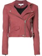 Iro Cropped Biker Jacket, Women's, Size: 38, Red, Rayon/polyester/lamb Skin