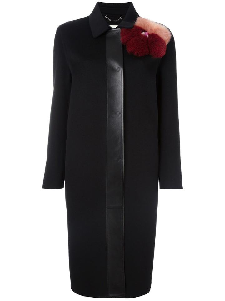 Fendi Fur Appliqué Coat - Black