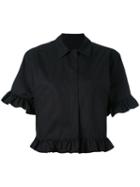 Msgm - Cropped Sleeves Flared Jacket - Women - Cotton - 44, Black, Cotton