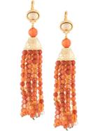 Kenneth Jay Lane Bead Tassel Wire Earrings - Brown