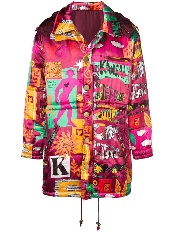 Kansai Yamamoto Vintage Hooded Printed Coat - Pink & Purple