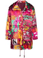 Kansai Yamamoto Vintage Hooded Printed Coat - Pink & Purple