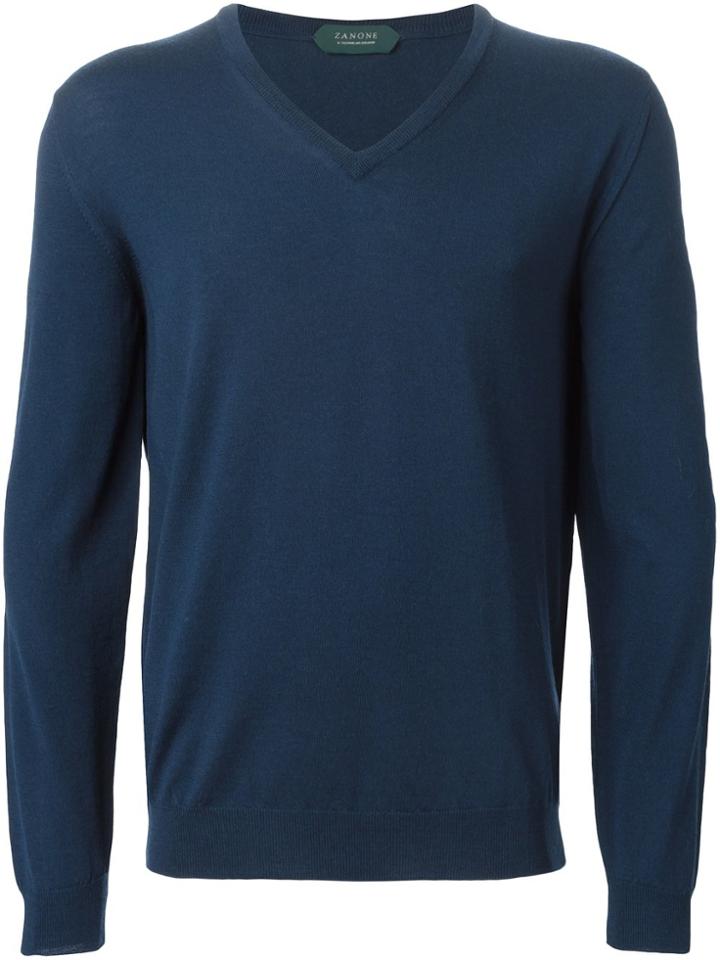 Zanone V Neck Sweater - Blue