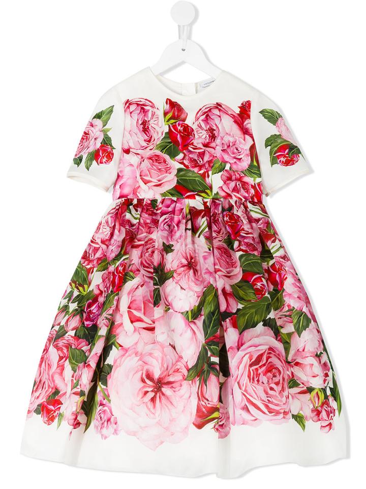 Dolce & Gabbana Kids Peony And Rose Print Dress, Toddler Girl's, Size: 4 Yrs, Pink/purple