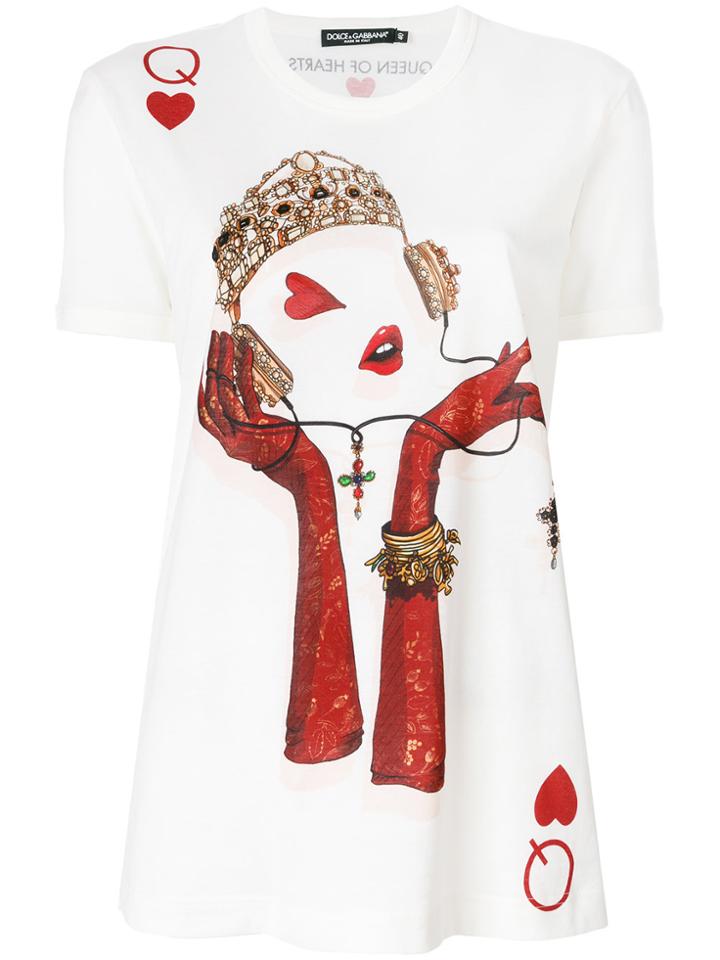 Dolce & Gabbana Queen Playing Card Print T-shirt - White