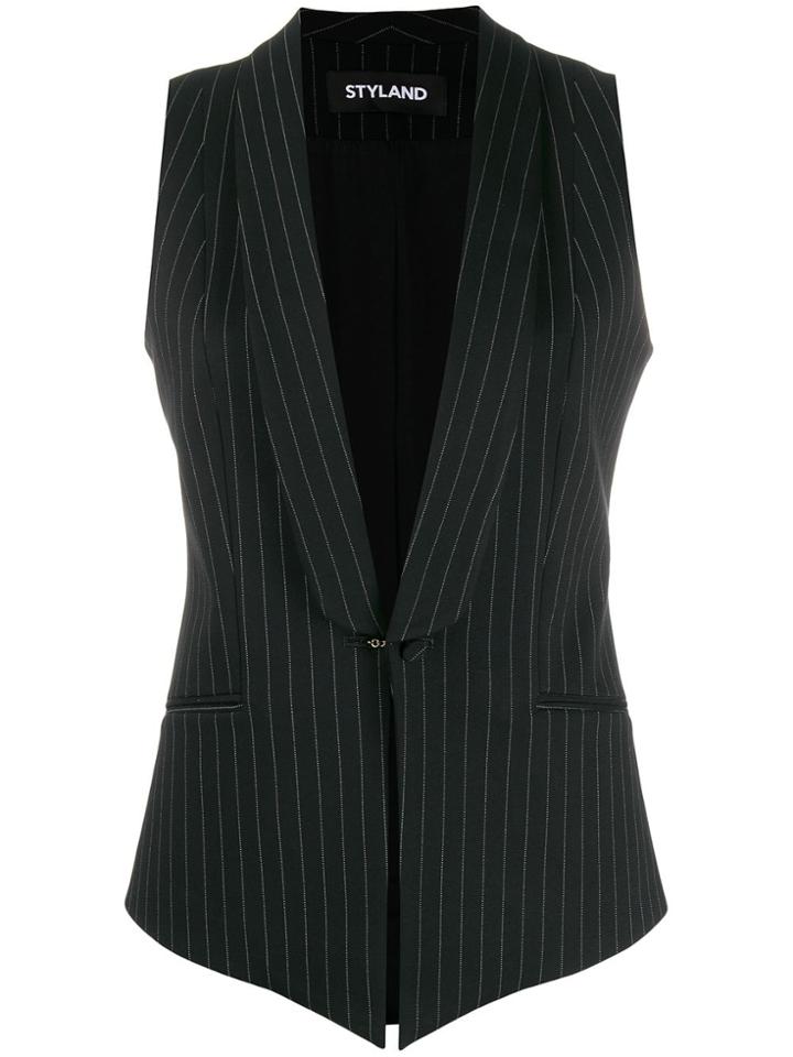 Styland Pinstripe Tailored Waistcoat - Black