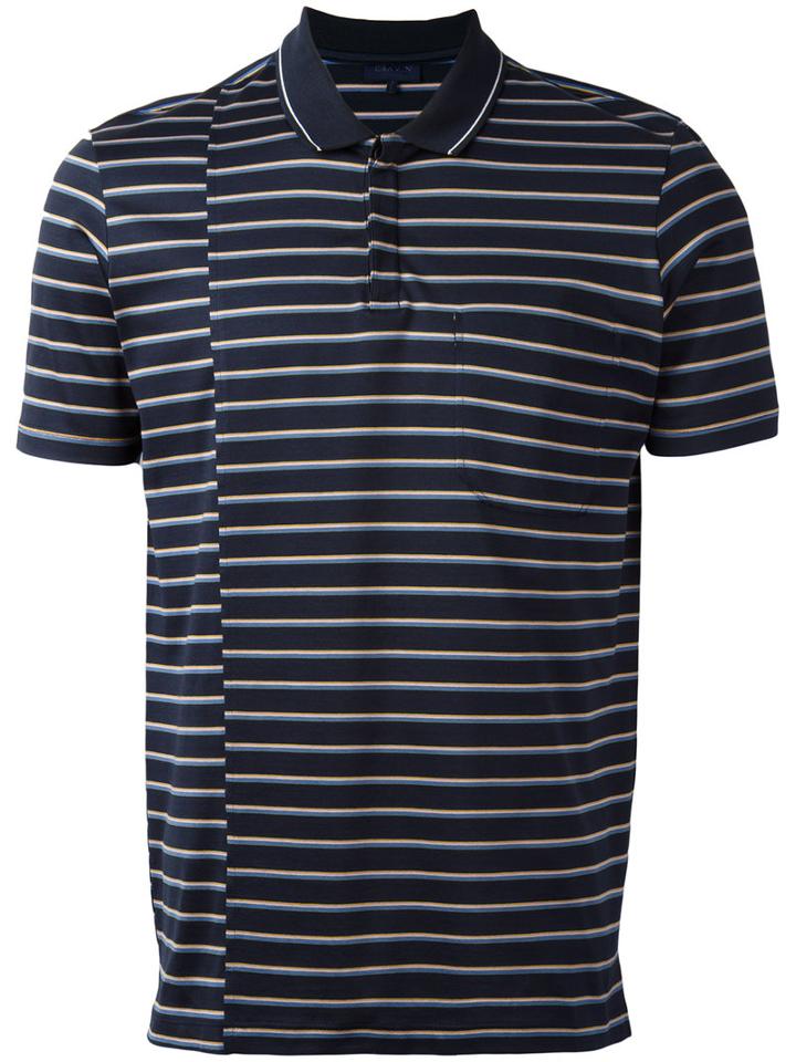 Lanvin Displace Stripe Print Polo Shirt, Men's, Size: Medium, Blue, Cotton