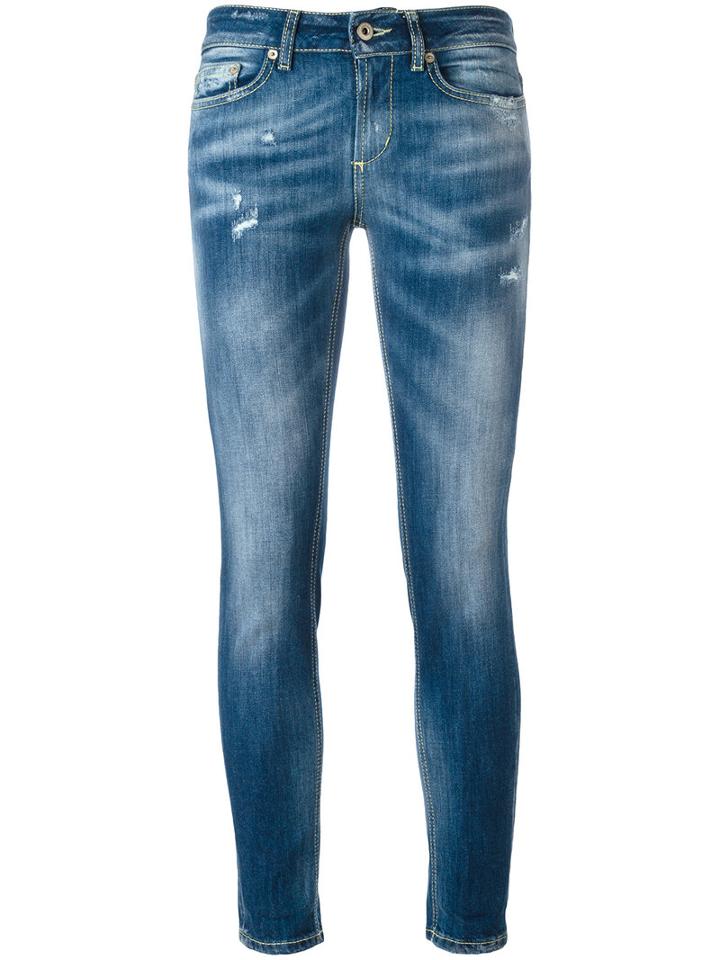 Dondup Distressed Cropped Skinny Jeans, Women's, Size: 25, Blue, Cotton/spandex/elastane