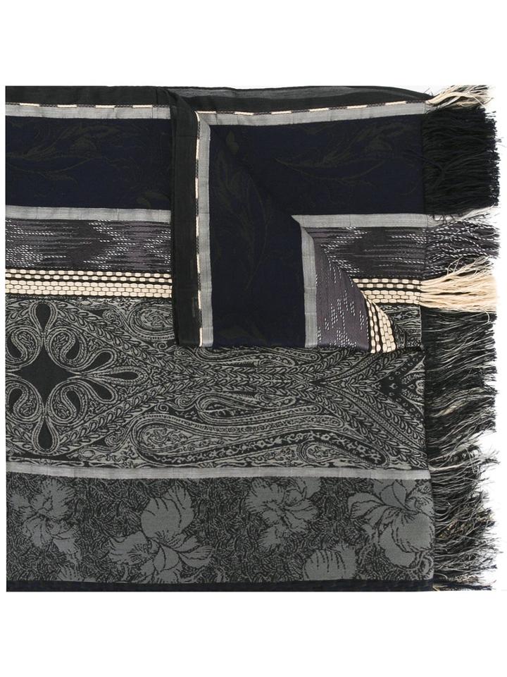Etro Frayed Edge Scarf, Men's, Black, Polyester/ramie/cotton/viscose