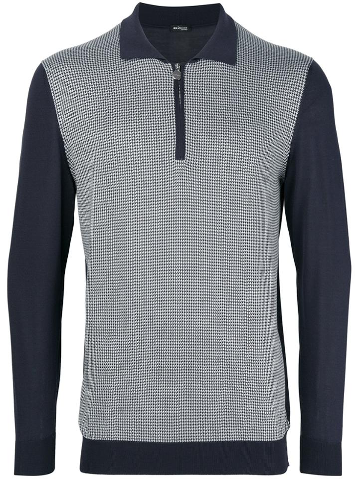 Kiton Colour Block Polo Sweater - Blue