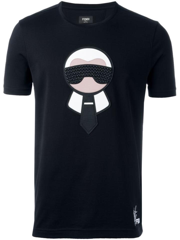 Fendi 'karlito' T-shirt, Men's, Size: 46, Black, Cotton/lamb Skin/plastic