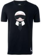 Fendi 'karlito' T-shirt, Men's, Size: 46, Black, Cotton/lamb Skin/plastic