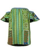 All Things Mochi Off-the-shoulder Embroidered Top, Women's, Size: Small, Green, Cotton