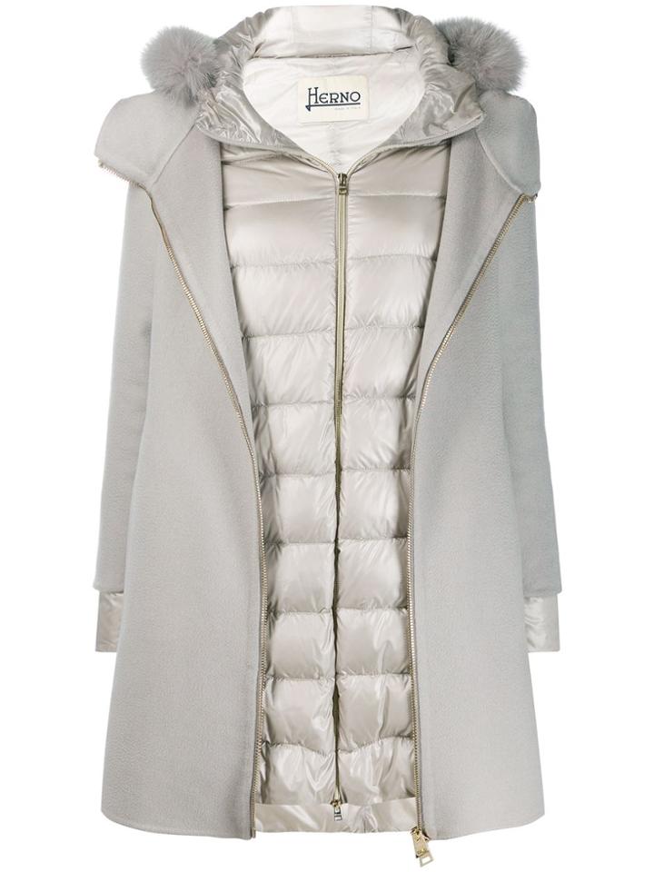 Herno Herno Gc0245d38019 9408 Grey Cashmere/polyimide/fox Fur - White