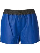 T By Alexander Wang Two Tone Shorts, Women's, Size: 2, Blue, Lamb Skin/polyester/polyurethane