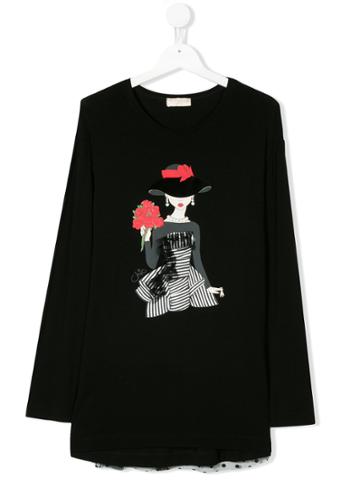 Monnalisa Chic Portrait Embroidered Top - Black