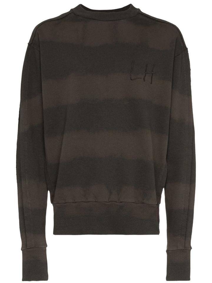 Liam Hodges Bleached Stripe Logo Embroidered Cotton Sweatshirt - Black