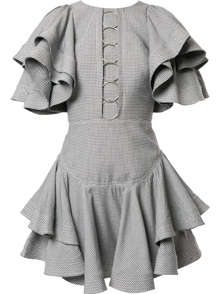Acler Houndstooth Ruffled Mini Dress - Grey