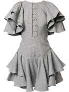 Acler Houndstooth Ruffled Mini Dress - Grey