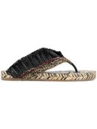 Paloma Barceló Fringed Flip Flops - Black