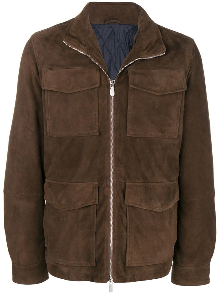 Eleventy Cargo Pocket Zip Jacket - Brown