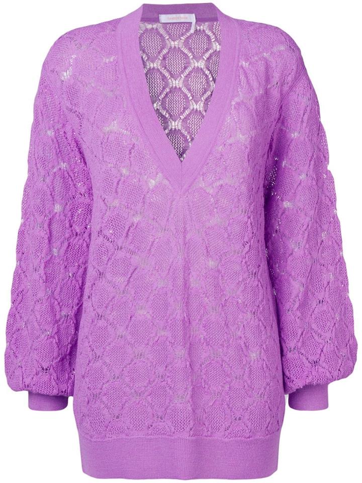 See By Chloé Oversized Patterned Knit Sweater - Purple