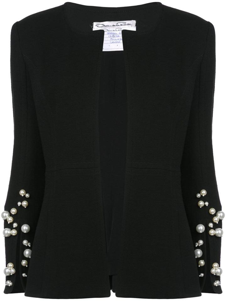 Oscar De La Renta Pearl Embellished Cape - Black