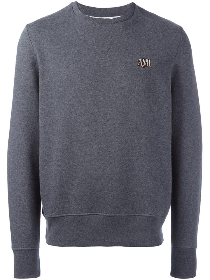 Ami Alexandre Mattiussi Embroidered Logo Sweatshirt, Men's, Size: Medium, Grey, Cotton