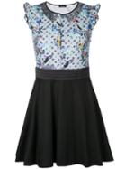 Loveless Lace Insert Bird Print Dress, Women's, Size: 34, Blue, Cotton