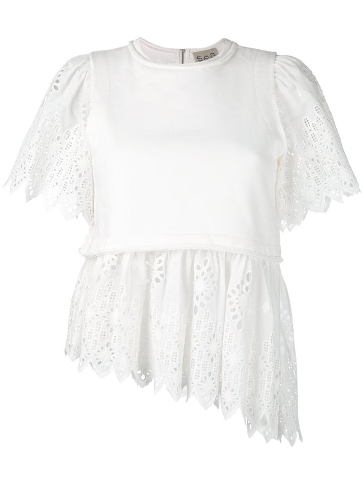 Sea - Asymmetric Lace Top - Women - Cotton - M, White, Cotton