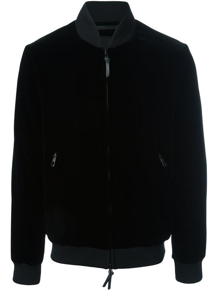 Giorgio Armani Zip Up Bomber Jacket, Men's, Size: 50, Black, Polyester/viscose/cupro/spandex/elastane