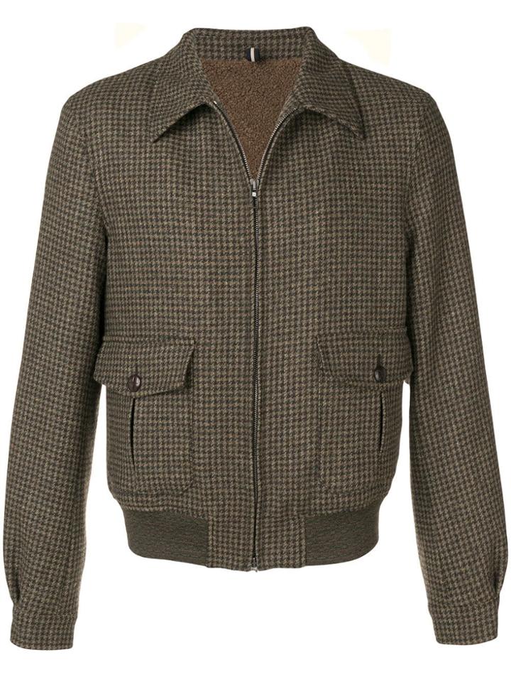 Lardini Tweed Zipped Bomber Jacket - Green