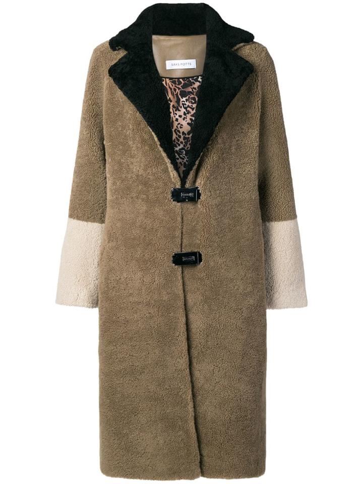 Saks Potts Fur Colour Block Coat - Brown