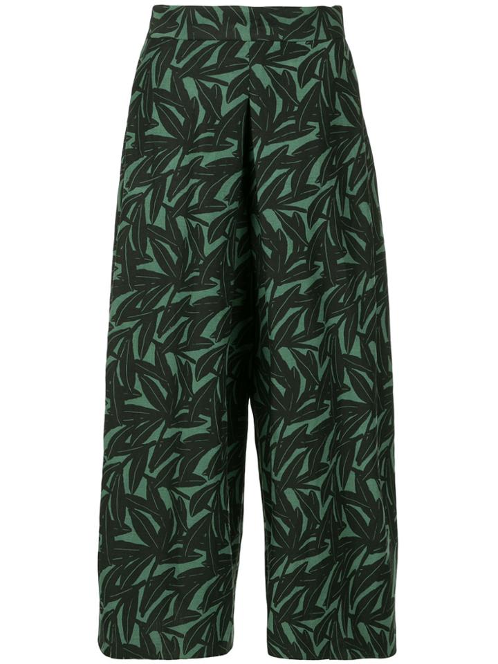 Whit Foliage Print Culottes - Black
