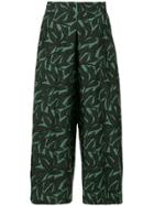 Whit Foliage Print Culottes - Black