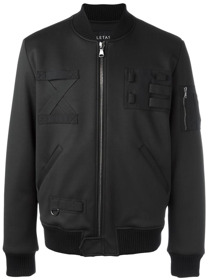 Letasca Patched Bomber Jacket, Men's, Size: Large, Black, Polyester