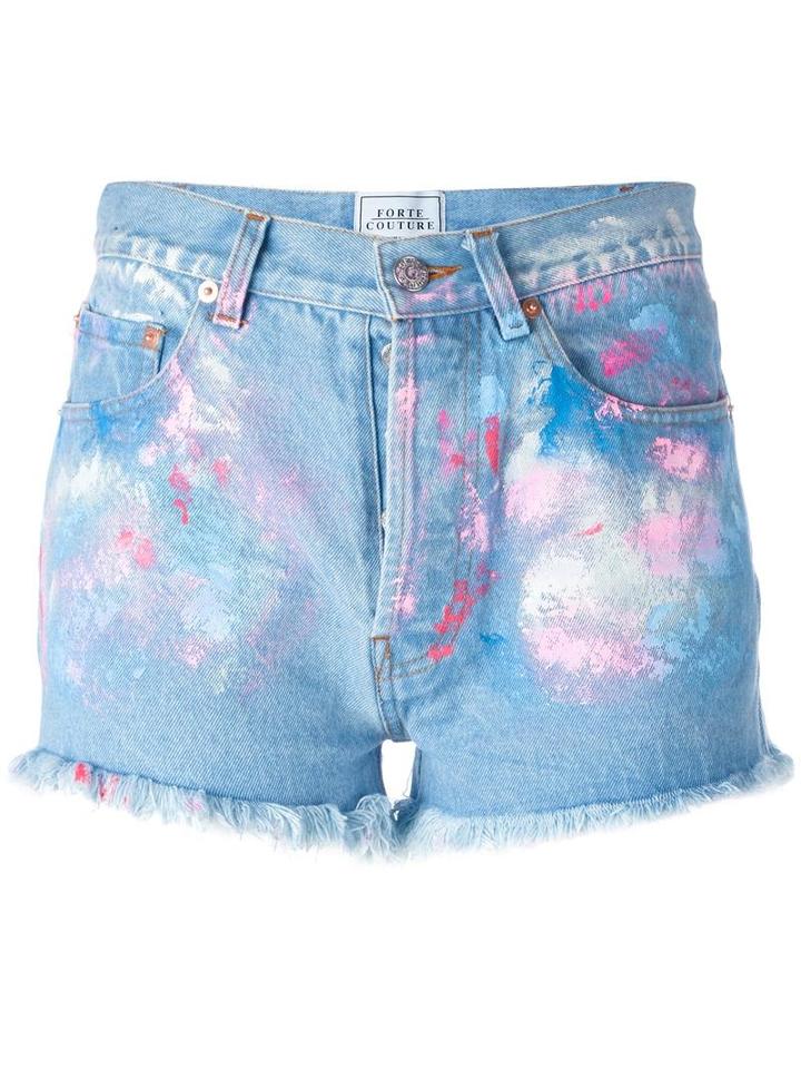 Forte Couture Painted Denim Shorts, Women's, Size: 26, Blue, Cotton