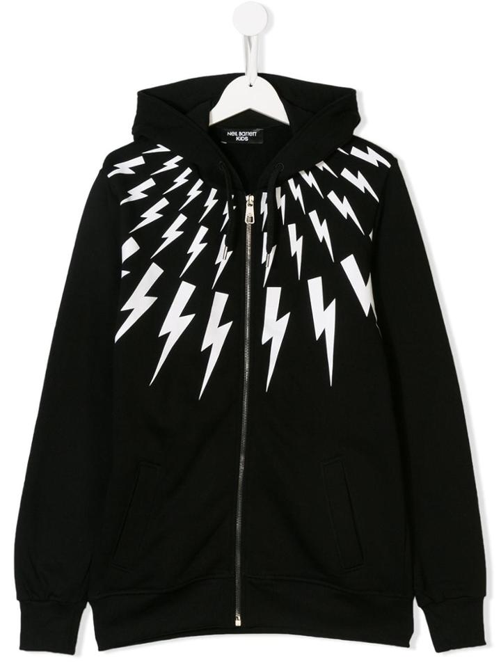 Neil Barrett Kids Teen Lightning Bolt Print Hoodie - Black