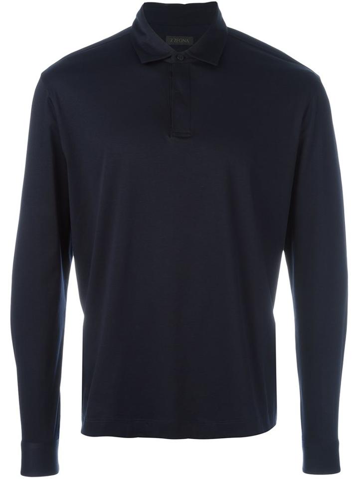 Z Zegna Long Sleeve Polo Shirt, Men's, Size: Small, Blue, Cotton