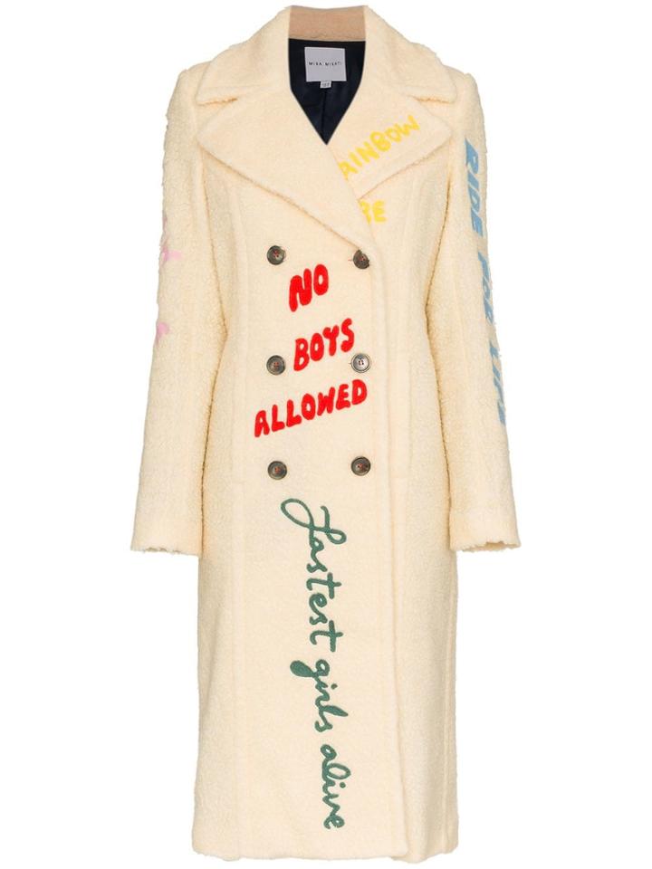 Mira Mikati Embroidered Double Breasted Faux Fur Coat - White