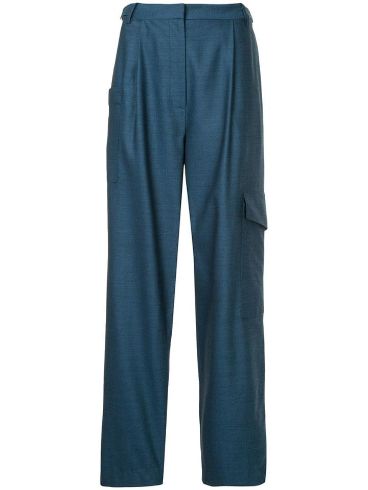 Tibi Tropical Straight Leg Paperbag Pants - Blue