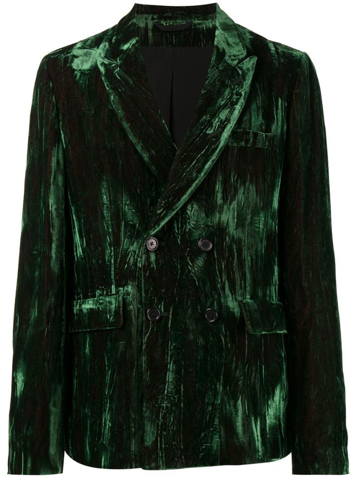 Ann Demeulemeester Double Breasted Velvet Blazer - Green