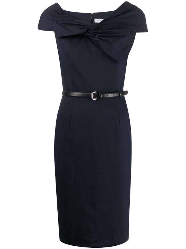 Christian Dior Pre-owned 2000s Draped Bow Fitted Dress - Blue
