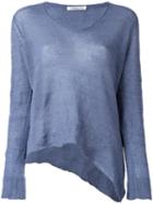 Lamberto Losani V-neck Knitted Blouse, Women's, Size: Medium, Blue, Cashmere/silk/other Fibers